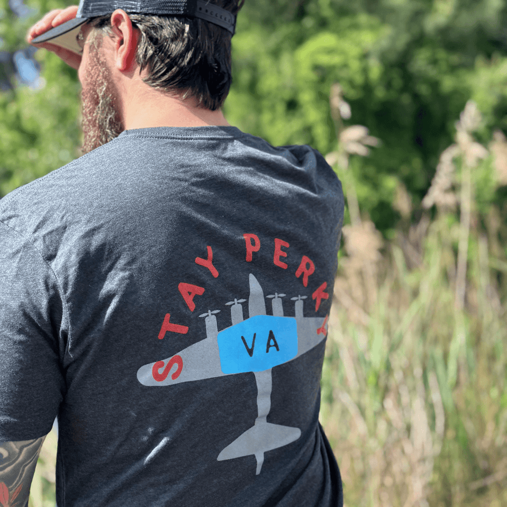 pinup coffee co bomber plane grey t shirt