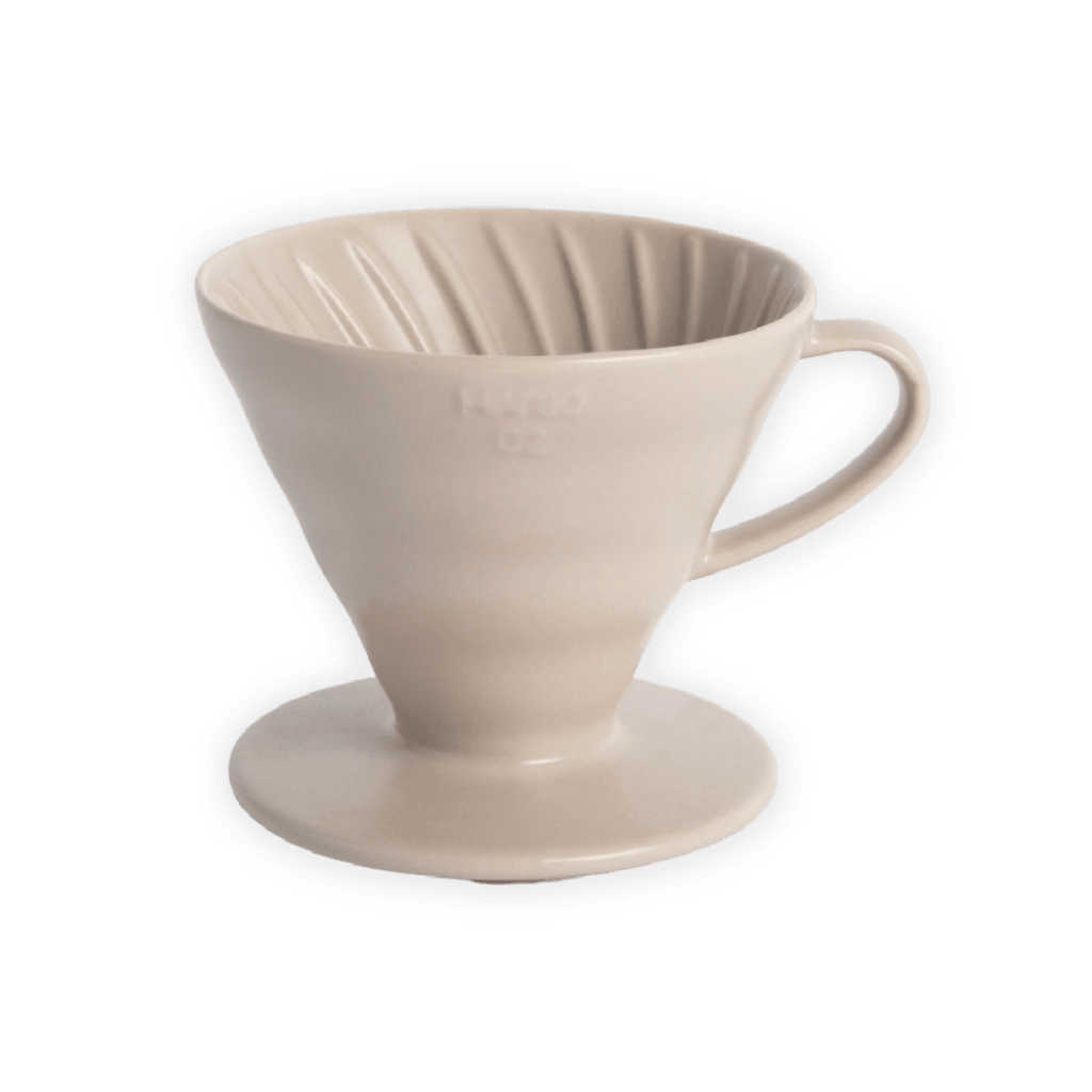 Hario V60 02 ceramic coffee dripper in dune color