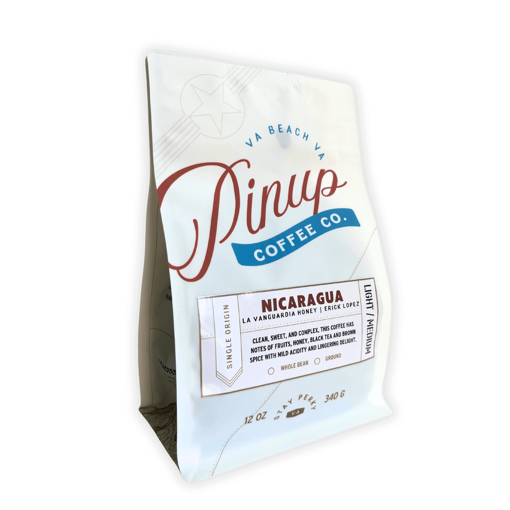 Nicaragua honey processed specialty coffee. Single origin light roast coffee bag