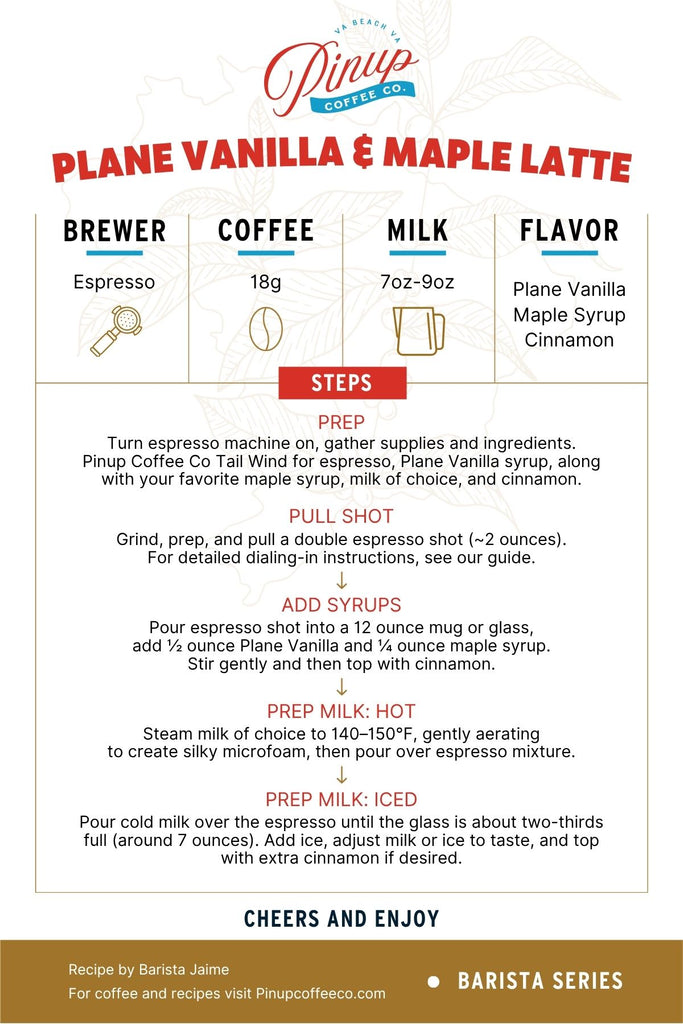 recipe for home espresso, vanilla and maple latte pinup coffee