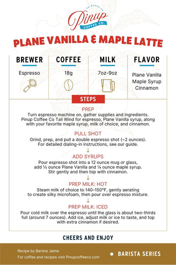 recipe for home espresso, vanilla and maple latte pinup coffee