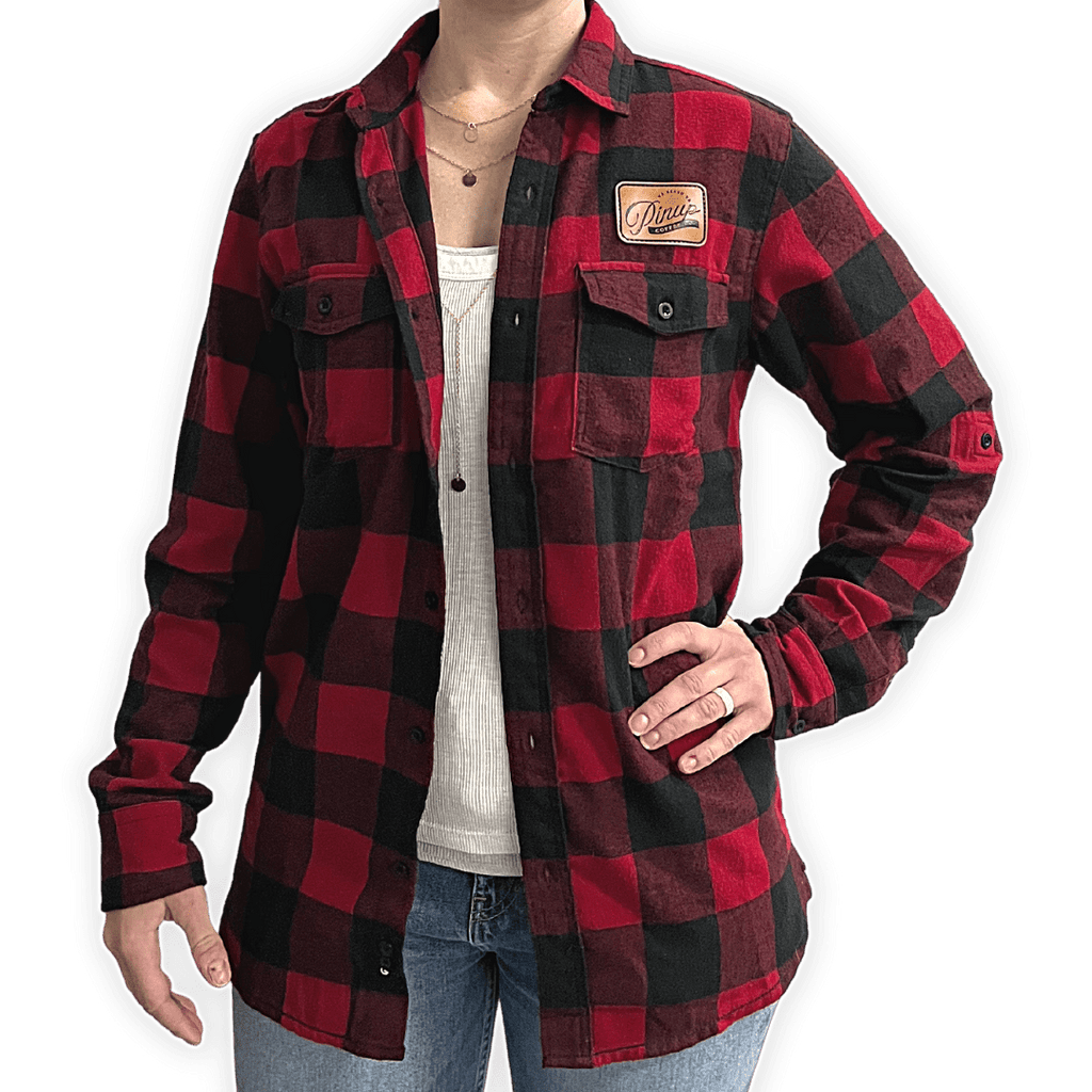 Plaid Flannel Long Sleeve Shirt - Red - Pinup Coffee Co
