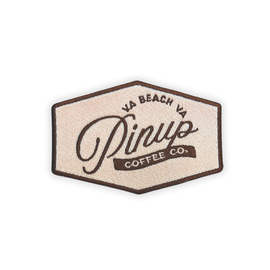 tan and brown coffee logo velcro patch 4 inches wide